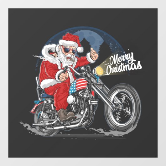Autocollant Pour Fenêtre Joyeux Noël Père Noël Biker Clair fenêtre (Feuille)