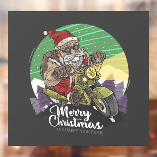 Autocollant Pour Fenêtre Joyeux Noël Père Noël Biker Clair fenêtre (Feuille 2)