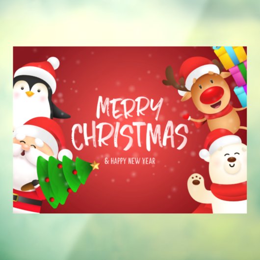 Autocollant Pour Fenêtre Joyeux Noël Père Noël et amis (Feuille 3)