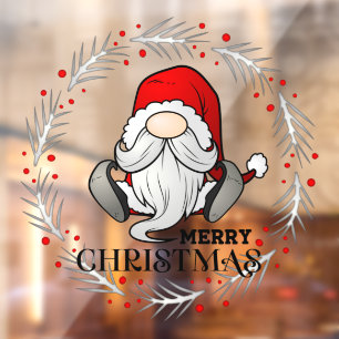 Autocollant Pour Fenêtre Joyeux Noël Père Noël Gnome Wreath