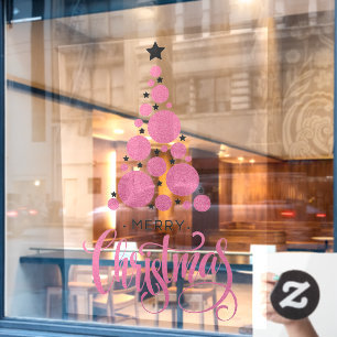 Autocollant Pour Fenêtre  Joyeux Noël Rose Arbre Étoiles Vacances
