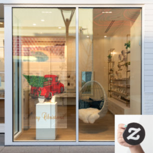 Autocollant Pour Fenêtre Joyeux Noël Rouge Camion Arbre à pin