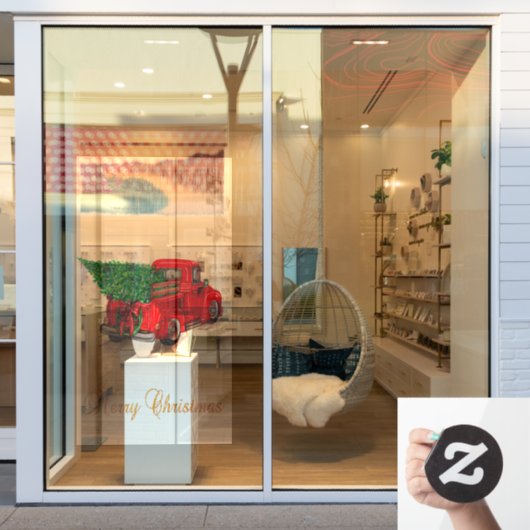 Autocollant Pour Fenêtre Joyeux Noël Rouge Camion Arbre à pin (Vitrine du magasin)