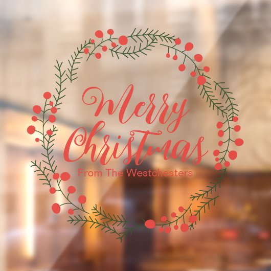 Autocollant Pour Fenêtre Joyeux Noël rouge script rustique cadre de couronn (Feuille 2)