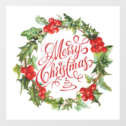 Autocollant Pour Fenêtre Joyeux Noël Rouge Vert Wreath Holly Ivy (Feuille)