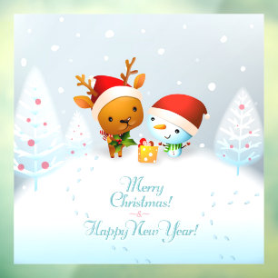 Autocollant Pour Fenêtre Joyeux Noël Rudolph et Snowman