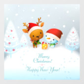 Autocollant Pour Fenêtre Joyeux Noël Rudolph et Snowman (Feuille)