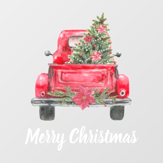 Autocollant Pour Fenêtre Joyeux Noël Rustique Camion Rouge (Feuille)