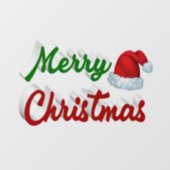 Autocollant Pour Fenêtre Joyeux Noël Santa Chapeau rouge vert script (Feuille)
