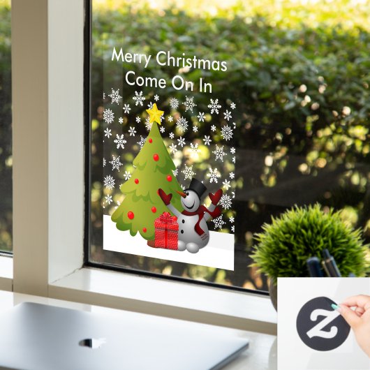 Autocollant Pour Fenêtre Joyeux Noël Snowman Tree Home ou Storefront Sm (Bureau)