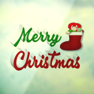 Autocollant Pour Fenêtre Joyeux Noël Stocker rouge vert script