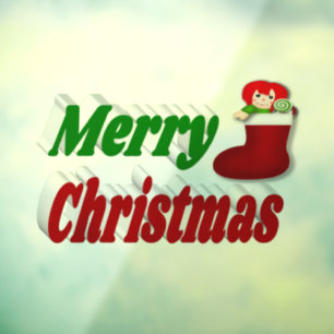 Autocollant Pour Fenêtre Joyeux Noël Stocker rouge vert typographie