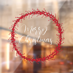 Autocollant Pour Fenêtre Joyeux Noël texte manuscrit wreath Window Cl