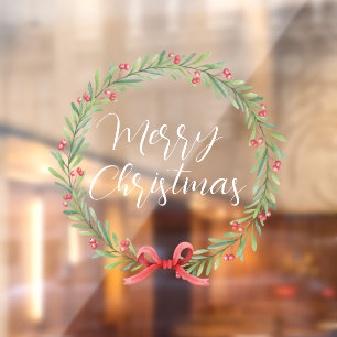 Autocollant Pour Fenêtre Joyeux Noël texte manuscrit wreath Window Cl
