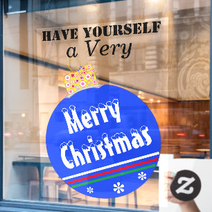 Autocollant Pour Fenêtre Joyeux ornement de Noël à la neige bleue