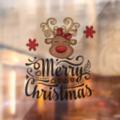 Autocollant Pour Fenêtre Joyeux rennes de Noël parties scintillant nez roug (Feuille 2)