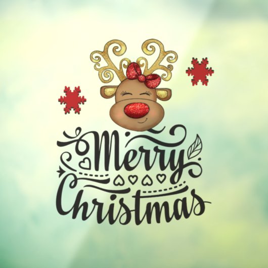 Autocollant Pour Fenêtre Joyeux rennes de Noël parties scintillant nez roug (Feuille 3)