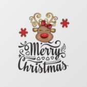 Autocollant Pour Fenêtre Joyeux rennes de Noël parties scintillant nez roug (Feuille)