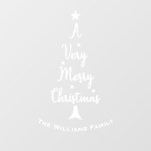 Autocollant Pour Fenêtre Joyeux script d'arbre de Noël étoiles famille blan (Feuille)