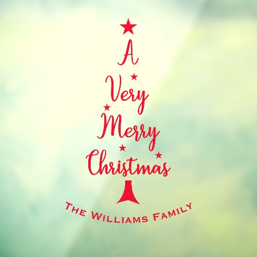 Autocollant Pour Fenêtre Joyeux script d'arbre de Noël étoiles famille roug (Feuille 3)