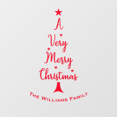 Autocollant Pour Fenêtre Joyeux script d'arbre de Noël étoiles famille roug (Feuille)
