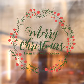 Autocollant Pour Fenêtre Joyeux script vert de Noël cadre de couronne rusti (Feuille 2)