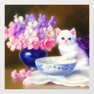 Autocollant Pour Fenêtre Kitten blanc vintage avec ruban violet