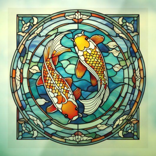 Autocollant Pour Fenêtre Koi Poisson Vitrail Japonais Assouin Poisson (Feuille 3)