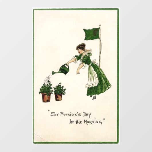 Autocollant Pour Fenêtre Lady Watering Shamrocks Clouage de fenêtre (Feuille)