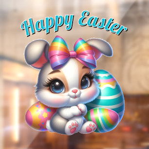 Autocollant Pour Fenêtre Lapin de Pâques avec des oeufs colorés
