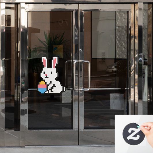 Autocollant Pour Fenêtre lapin de Pâques mignon 8 bits (Porte de bureau)