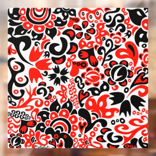 Autocollant Pour Fenêtre L'art populaire ukrainien motif floral abstact (Feuille 2)