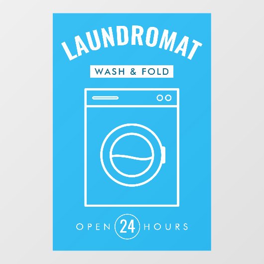 Autocollant Pour Fenêtre Laundromat 24/7 Wash and Fold Service Blue & White (Feuille)