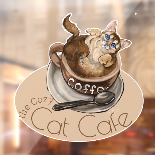 Autocollant Pour Fenêtre Le Café Café Cosy Cat (Feuille 2)
