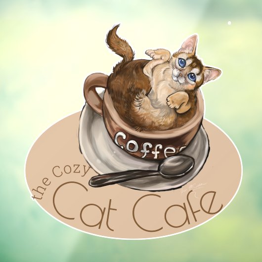 Autocollant Pour Fenêtre Le Café Café Cosy Cat (Feuille 3)