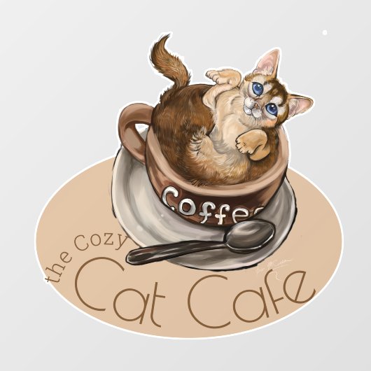 Autocollant Pour Fenêtre Le Café Café Cosy Cat (Feuille)