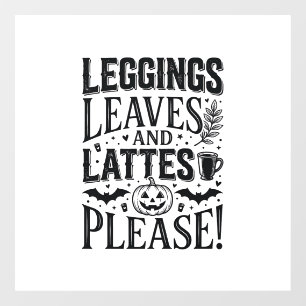 Autocollant Pour Fenêtre Leggings Feuilles Lattés Halloween Automne Café Cr