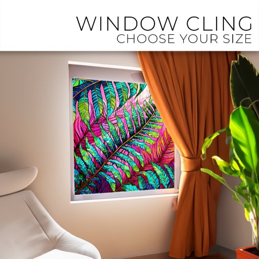 Autocollant Pour Fenêtre Les fougères sur l'art en verre rose