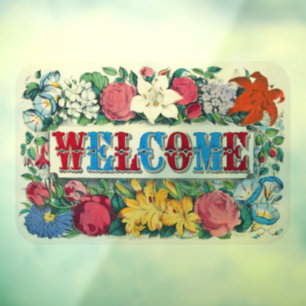 Autocollant Pour Fenêtre Lettre de bienvenue Roses Lys Fleurs de jardin