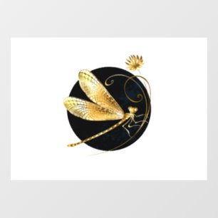 Autocollant Pour Fenêtre libellule d'or en cercle noir