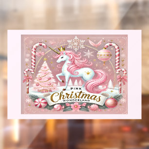 Autocollant Pour Fenêtre Licorne Magique de Noël Rose Wonderland