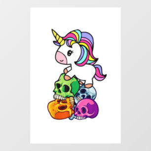 Autocollant Pour Fenêtre Licorne Mignonne & Crânes Mort. Drôle Goth Emo Hal