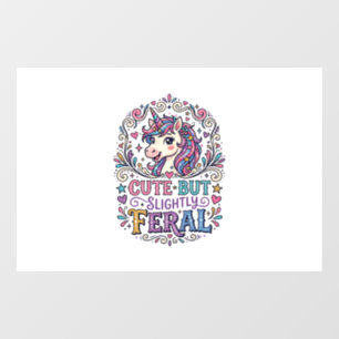 Autocollant Pour Fenêtre Licorne Mignonne mais Légèrement Féroce Fond Blanc