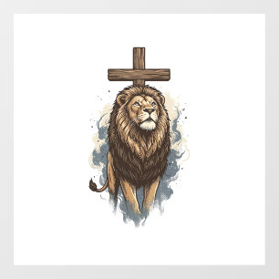 Autocollant Pour Fenêtre Lion chrétien et croix vintage