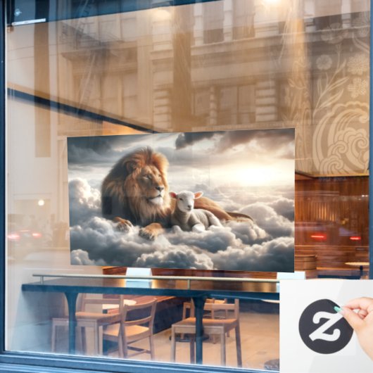 Autocollant Pour Fenêtre Lion et agneau clouer la fenêtre (Fenêtre de café)