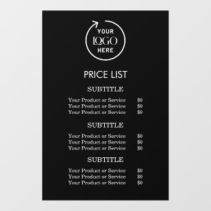 Autocollant Pour Fenêtre Liste de prix de logo Entreprise moderne noire