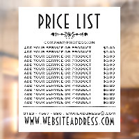 Liste de prix et informations pour l'entreprise de