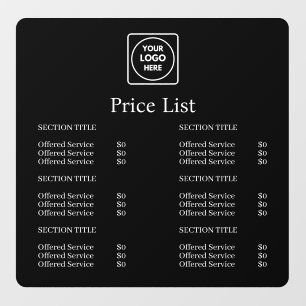 Autocollant Pour Fenêtre Liste de prix noire Logo d'entreprise personnali