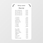 Autocollant Pour Fenêtre Liste de prix sur adhésif blanc pour vitrine (Feuille)