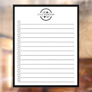 Autocollant Pour Fenêtre Liste de tâches à faire avec monogramme noir et bl
